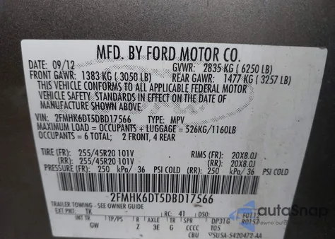 2013 Ford Flex Limited z USA, uszkodzony, nr VIN 2FMHK6DT5DBD17566